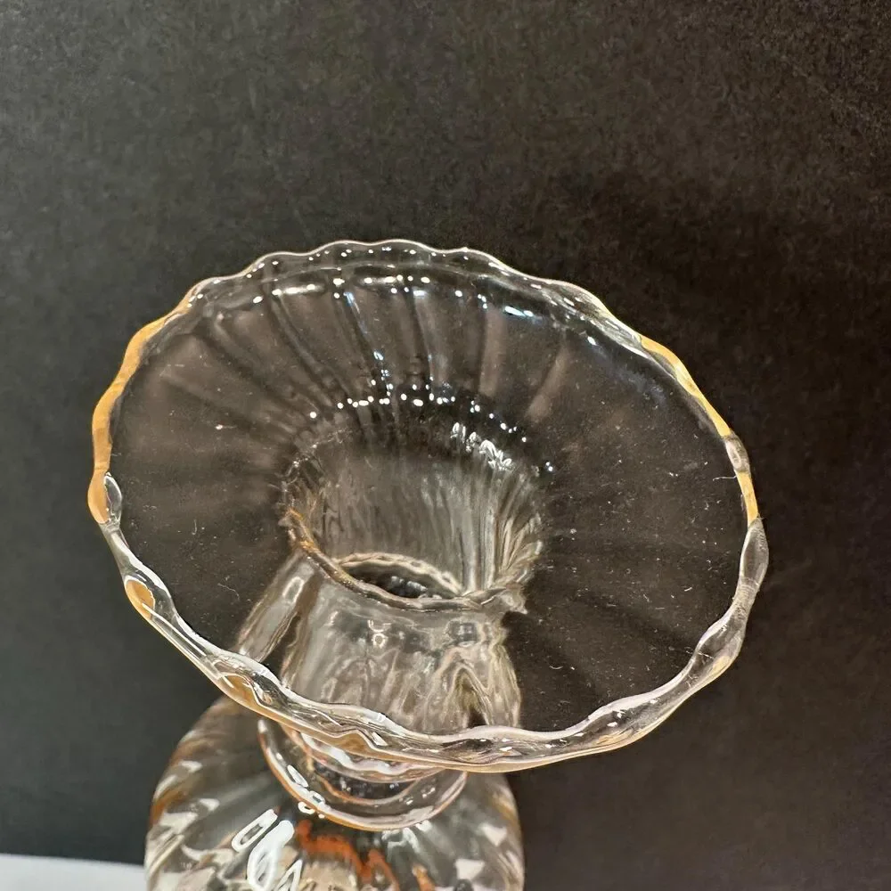 Pale Pink Optic Swirl & Ball Thin Glass Taper Candlestick Holders - Murano Style